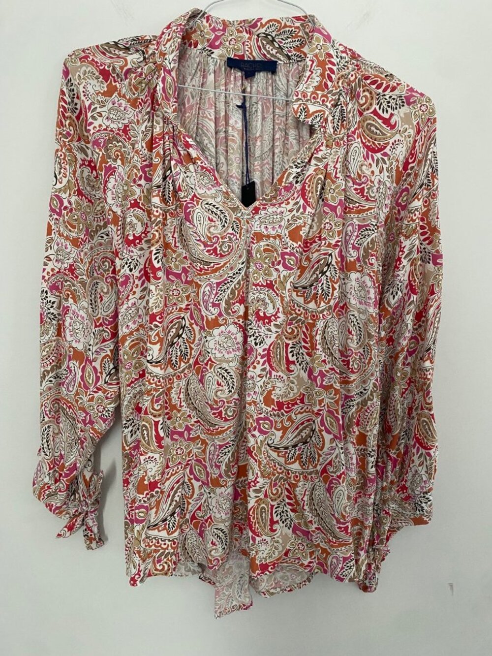 Rachel Roy Womens Paisley Print Long-Sleeve Blouse L 100% Rayon Multicolor NWT